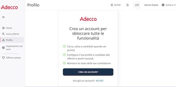 Modalità ospite Adecco