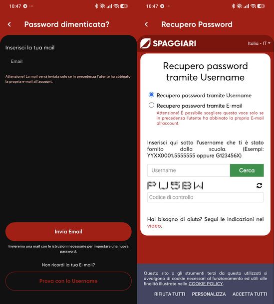 Recuperare password ClasseViva smartphone
