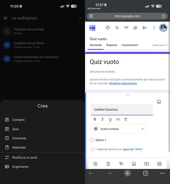 Creare un quiz Google Moduli smartphone