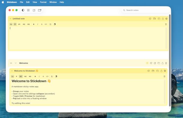 finestra app Stickdown