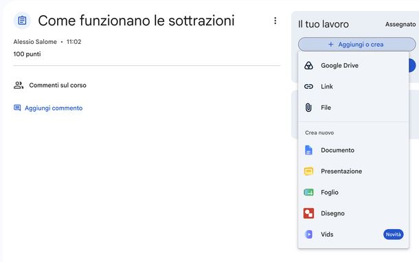 Allegare il compito su Classroom studente computer