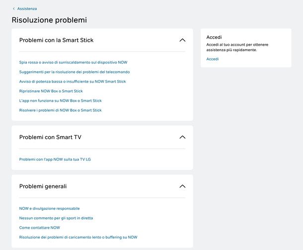 Sfogliare FAQ Risoluzione problemi NOW PC