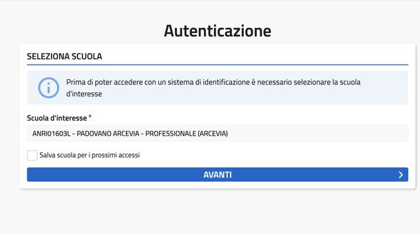 Selezionare scuola Gateway delle Identita PC