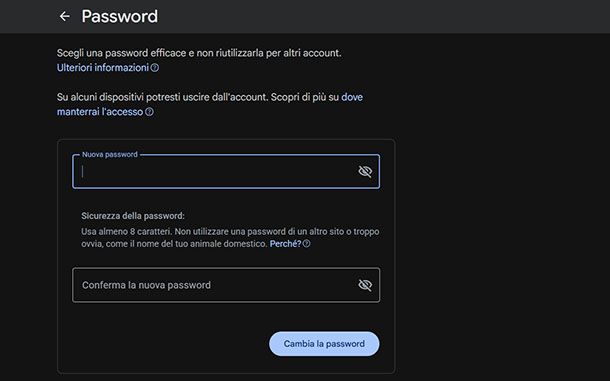 Nuova password Google