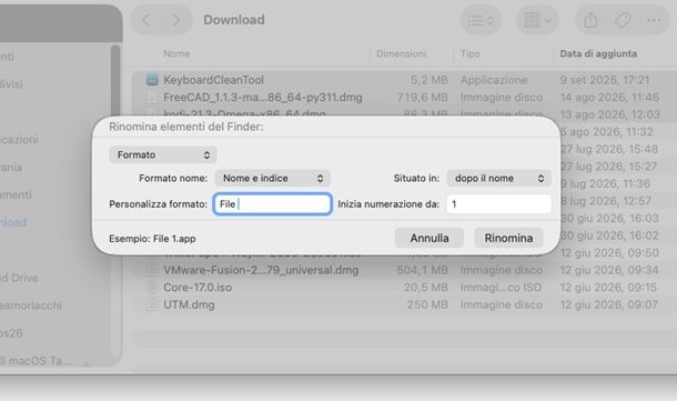 rinominare file su macos