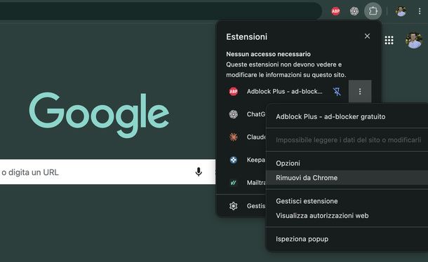 Rimuovere adblocker Google Chrome