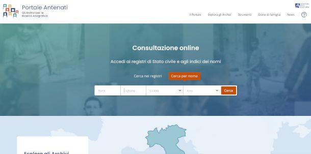 home page sito Portale Antenati