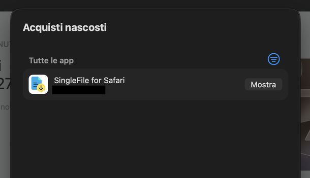 Mostrare acquisti nascosti App Store Mac