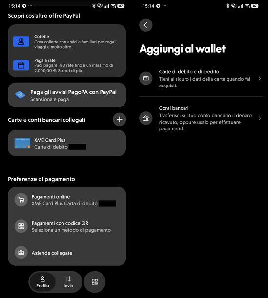 Aggiungere carta al wallet PayPal smartphone