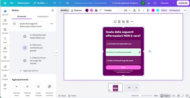 Canva quiz interattivi