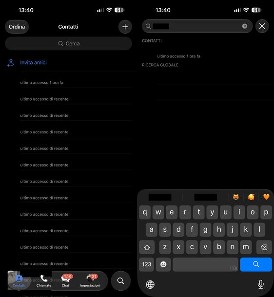 Cercare contatto Telegram iPhone