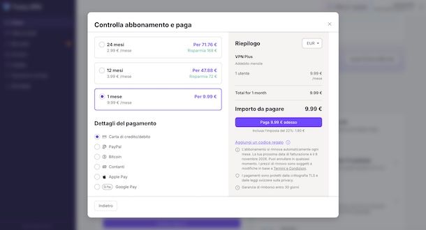 Attivare Proton VPN Plus