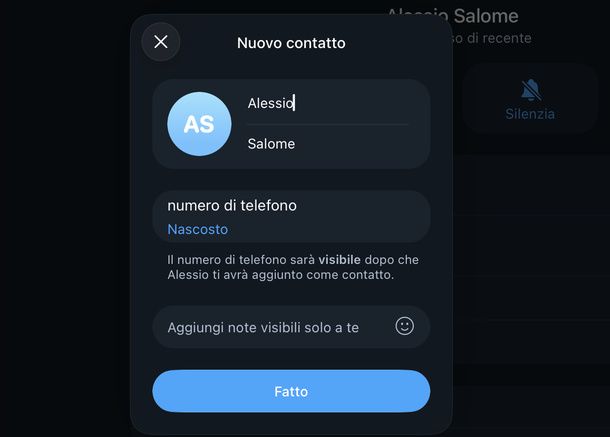 Numero nascosto Telegram Mac