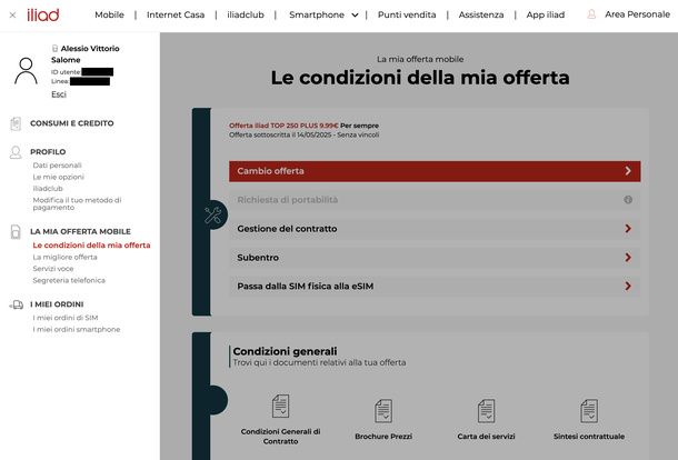 Controllare condizioni offerta Area Personale iliad computer