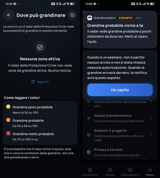 Vedere dove può grandinare Grandinometro Android