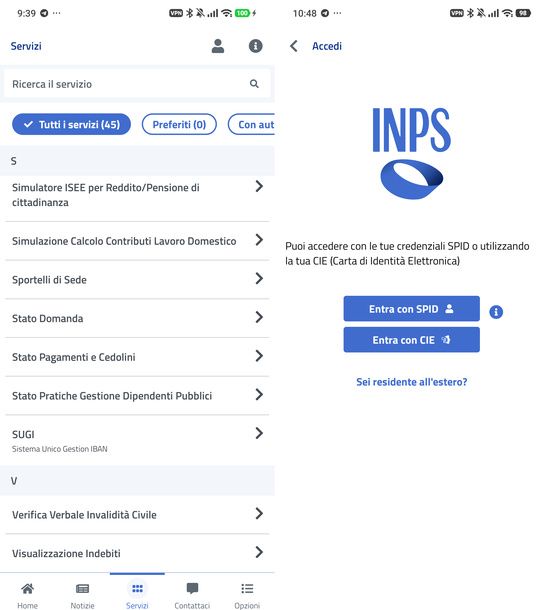 Accedere SUGI app INPS Mobile Android