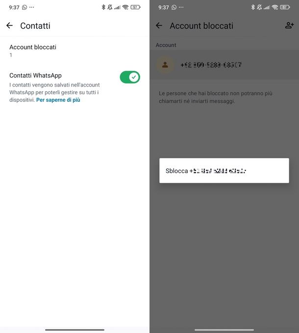 contatti bloccati WhatsApp