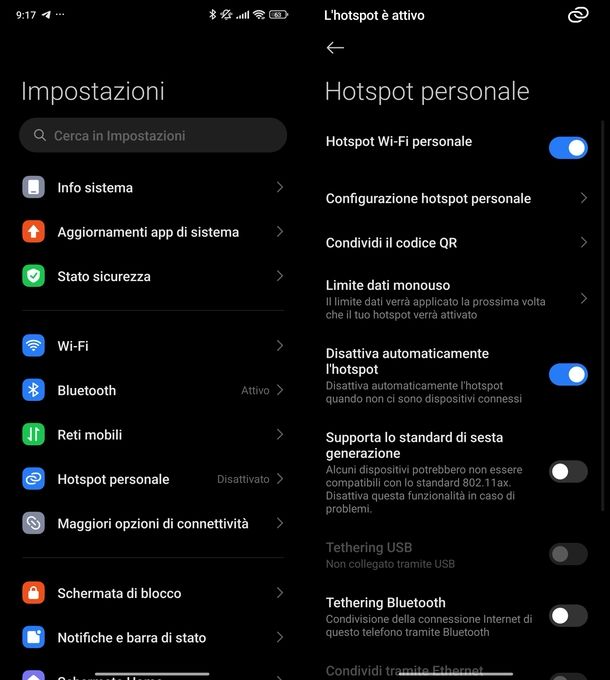 Attivare hotspot Android