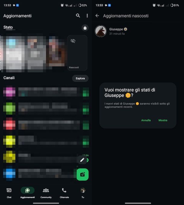 Come riattivare stati WhatsApp Android
