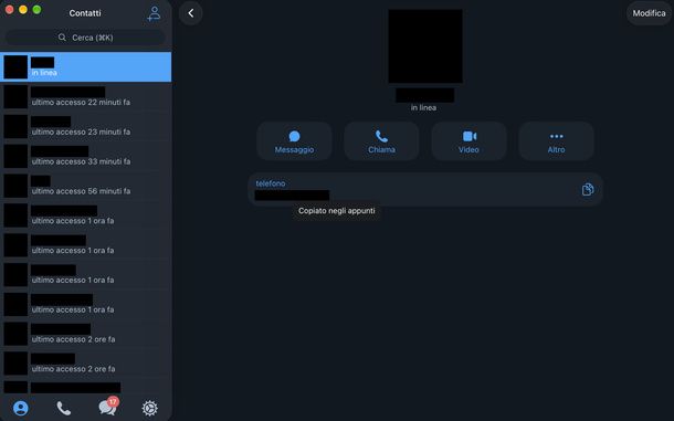 Scoprire numero di telefono Telegram Mac