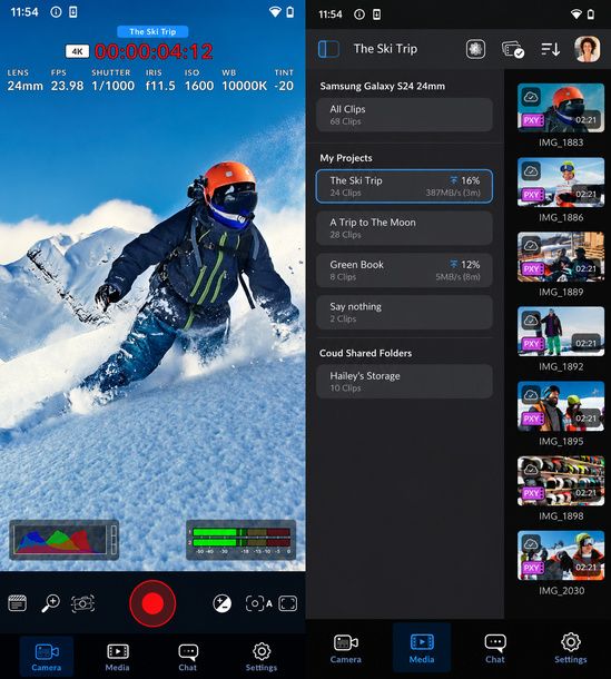 Interfaccia Blackmagic Camera Android