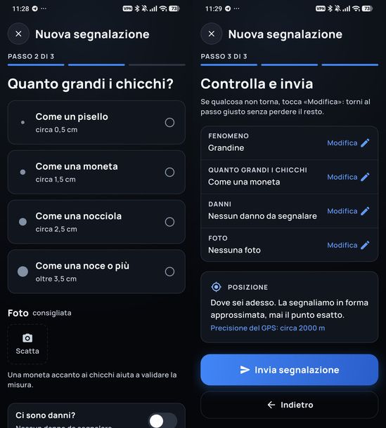 Segnalare grandine Grandinometro Android