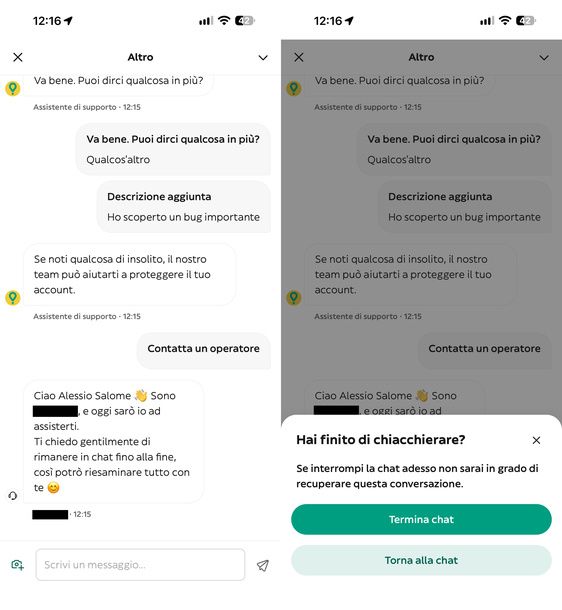 Chat con operatore app Glovo