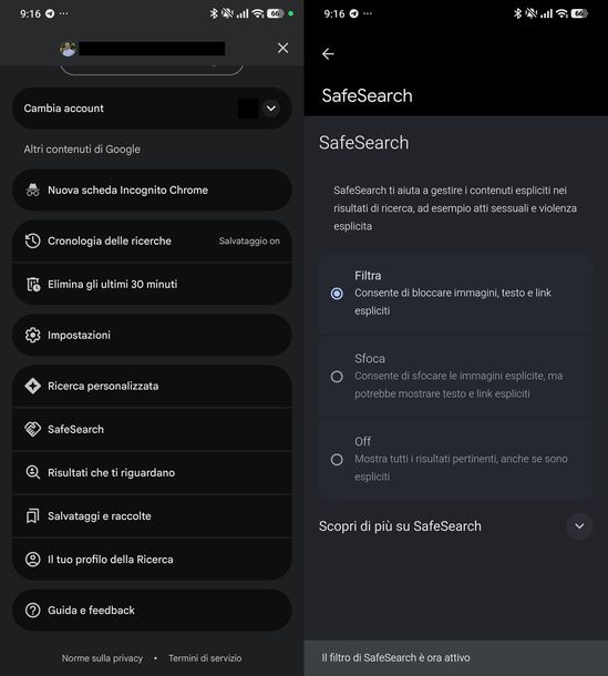 Attivare SafeSearch app Google Android