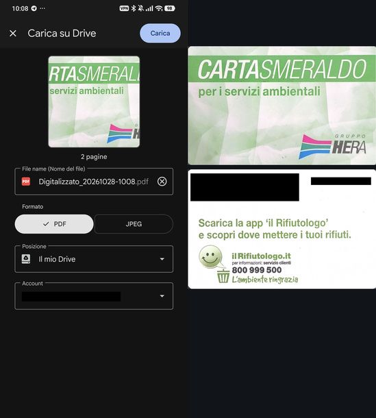Caricare PDF fronte retro su Google Drive Android