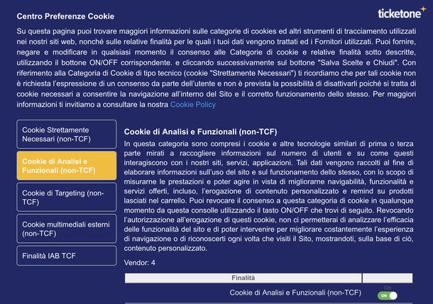 Attivare cookie chatbot TicketOne computer