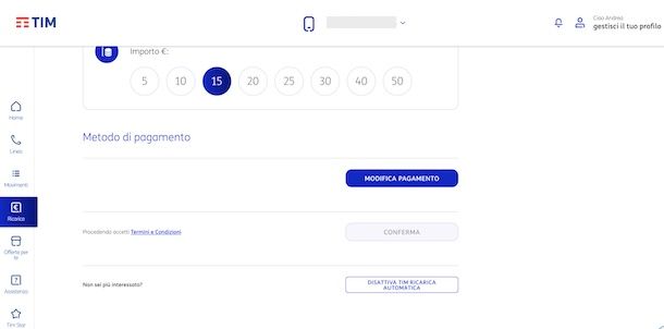 Disattivare ricarica automatica TIM