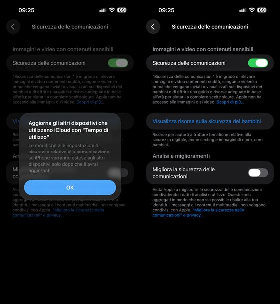 Attivare sicurezza delle comunicazioni iPhone