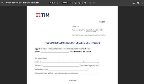 Disdetta TIM fisso decesso
