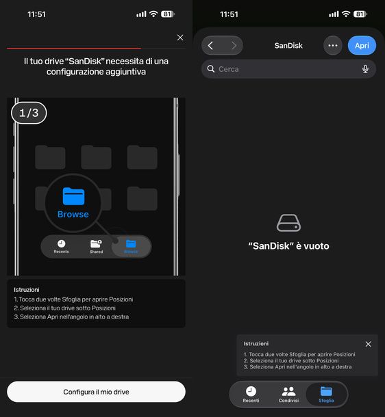 Configurare chiavetta app SanDisk iPhone