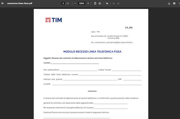 Recesso TIM fisso