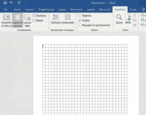 Quadrettare con griglia su Word