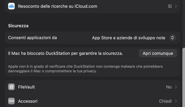 Sbloccare DuckStation impostazioni sicurezza Mac