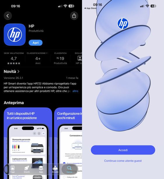 Avviare app HP iPhone