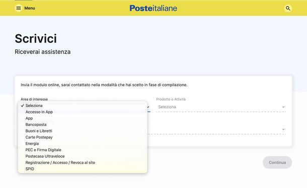 Modulo Scrivici Poste Italiane