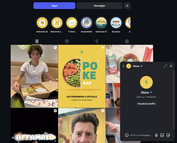 Scrivere a Glovo su Instagram