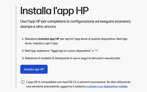 Installare app HP da sito HP Mac
