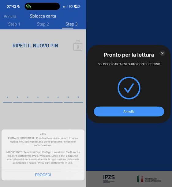 Completare sblocco CIE CieID iPhone