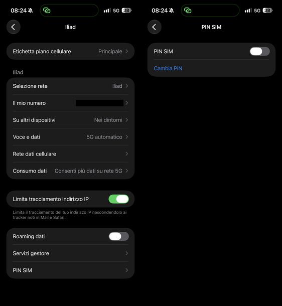 Impostazioni PIN SIM iPhone