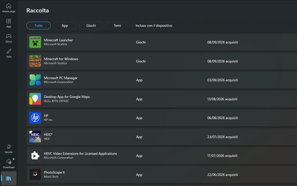 Aprire Raccolta Microsoft Store Windows