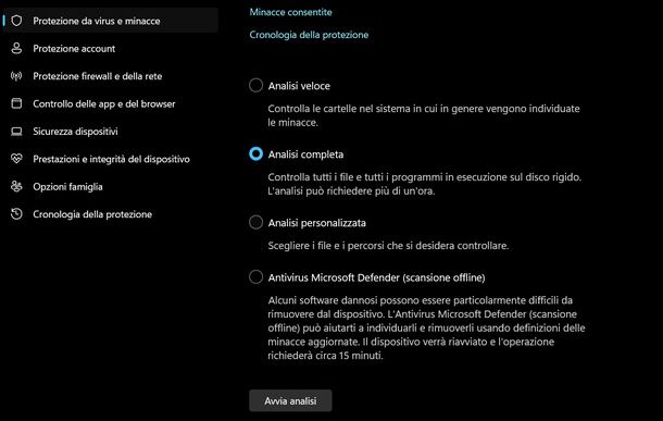 Analisi completa Microsoft Defender Windows