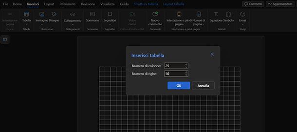Tabella a quadretti su Word online