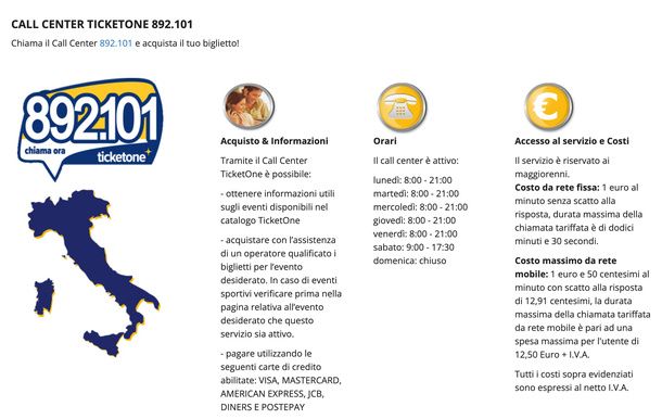 Contattare TicketOne telefonicamente call center 892101