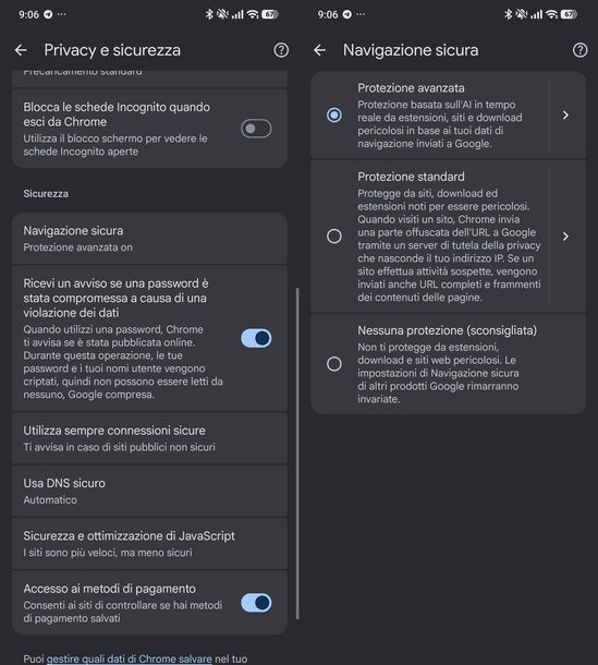 Attivare Navigazione sicura Chrome Android