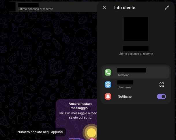 Vedere numero di telefono Telegram Web