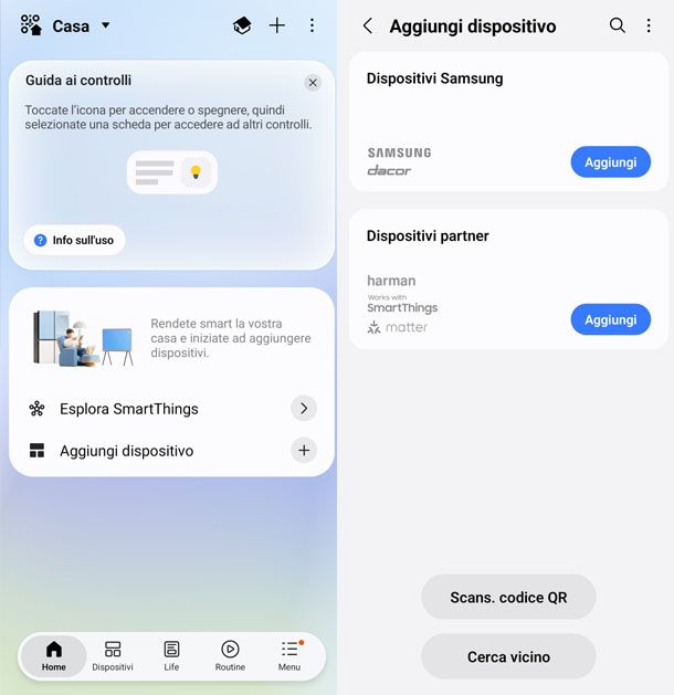 Aggiungi dispositivo su SmartThings